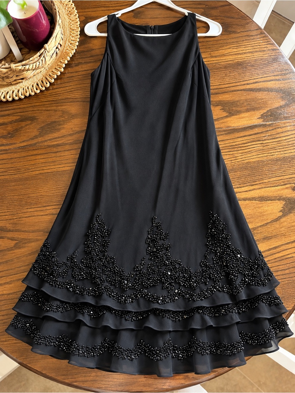 Elegant Black Beaded Tiered Evening Dress Women